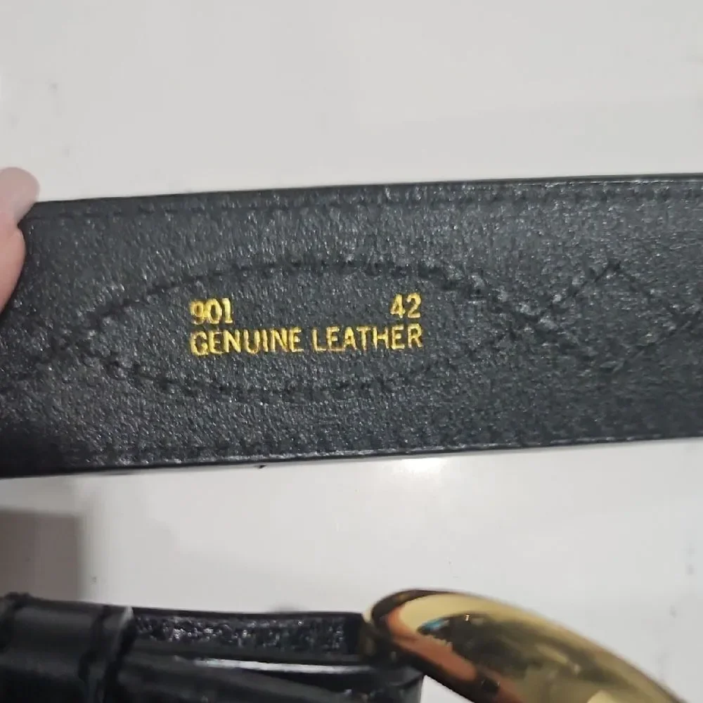 Black Leather Belt with Gold Buckle